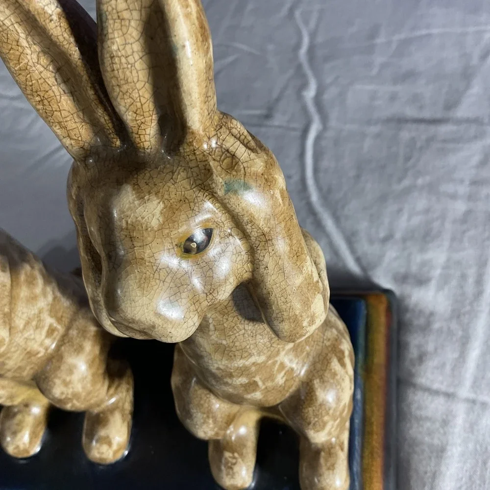 Three Wise Hares Rabbit Statue Bunny Heavy Ceramic Hear Speak See‎ No Evil